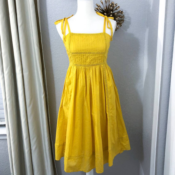 J.Crew Point Sur Tie-Shoulder Yellow Midi Summer Cotton Voile Dress Size 4 - Picture 3 of 12